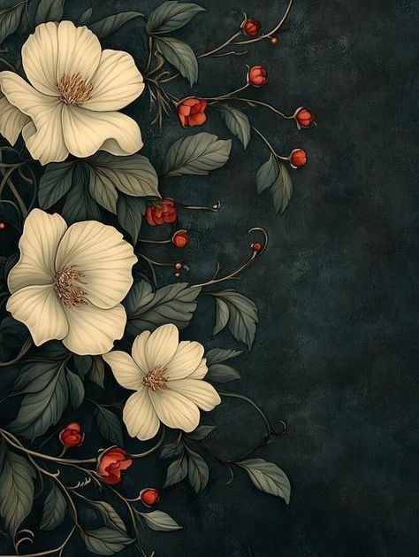 Floral Elegance Canvas Print Vintage Botanical Wall Art Inspired by Pierre-Joseph Redouté Home Decor Digital Download by CustomCanvasCurators 🌸 Transform your space into a serene oasis with this stunning canvas print inspired by vintage botanical art! 🌿 The lush creamy white blossoms and vibrant red buds against a moody blue-toned background bring a sense of tranquility and bold visual impact. Perfect for nature lovers and art enthusiasts, it's a timeless statement piece that harmonizes wit... Pierre Joseph Redouté, Dark Botanical Art, Skeletons With Flowers, Red Bud, Illustration Botanique, Delicate Beauty, Rich Green, Green Foliage, Arts And Crafts Movement