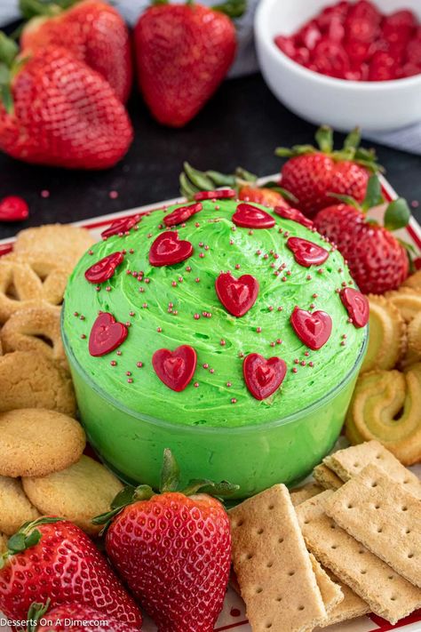 Grinch Dip Recipe - Festive Grinch Dip Grinch Trifle Recipe, Grinch Dip Stole Christmas, Grinch Poke Cake, Grinch Side Dishes, Yummy Potluck Dishes, Who Pudding Recipe Grinch, Grinch Guacamole Dip, Easy Grinch Cake, Grinch Dip Recipe