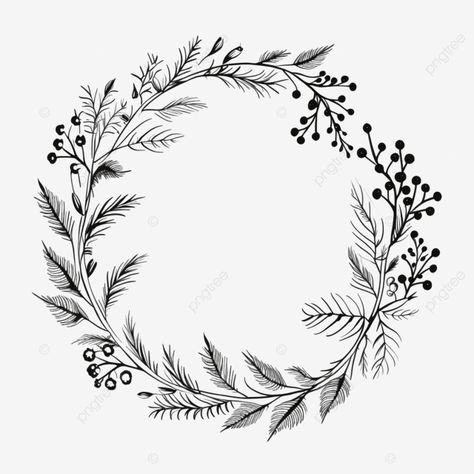 hand drawn christmas wreath circle floral frame with branches black doodle style border leaf wreat Circle Floral Frame, Gothic Xmas, Border Drawing, Drawing Floral, Drawing Christmas, Hand Drawn Christmas, Circle Borders, Christmas Leaves, Winter Embroidery