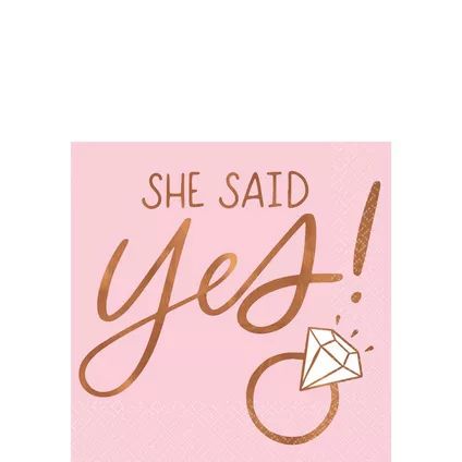 Blush & Rose Gold She Said Yes Beverage Napkins 16ct Ring Icon, Bachelorette Party Supplies, Metallic Rose Gold, She Said Yes, Party Kits, Halloween Party Supplies, Sports Themed Party, Blush Rose, Beverage Napkins