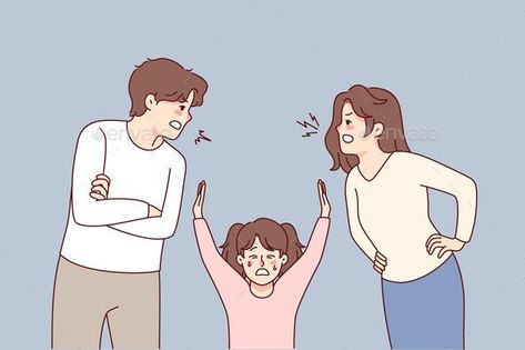 Unhappy Kid Suffer From Kids Fighting Quarrel Couple, Family Problem, Toxic Parents, Family Drawing, Bad Parents, Meaningful Drawings, Family Problems, Family Painting, Family Cartoon