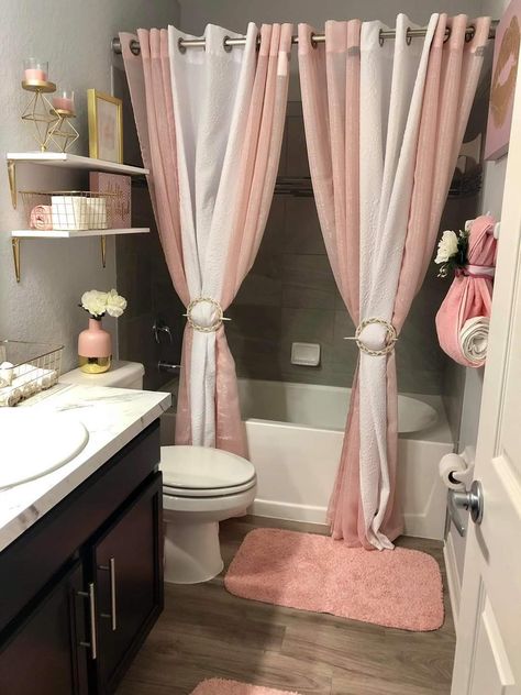 Blush Bathroom Decor Ideas, First Apartment Bathroom Ideas, Boujee On A Budget Apartment, Small Bathroom Ideas On A Budget Apartment Decor Master Bath, Home Decor Ideas For Women, How Decorate Bathroom Ideas, Pink Bathroom Ideas Modern, Shein Bathroom Decor, Pink Restroom Decor Ideas