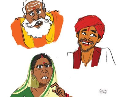 Indian Cartoon Illustration, Human Illustration Character Design, Character Design Indian, Indian Illustration Character, Indian Cartoon Characters, Indian Character Design, Dynamic Gestures, Travelling Illustration, Indian Poses