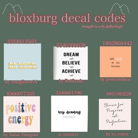 bloxburg ‘positive quote’ decal codes for your bloxburg build! Dorm Room Decals Bloxburg, Bloxburg Principal Office Decal, Quotes Codes Bloxburg, Roblox Decal Codes Quotes, Bloxburg Yoga Decal Codes, Bloxburg Principals Office Decals, Bloxburg Towns Small Plot, Bloxburg Classroom Number Decals, English Class Decals Bloxburg