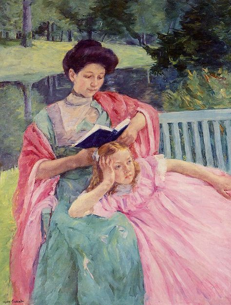 "Auguste Reading to Her Daughter," Mary Cassatt, 1910// Love this from @Book Riot: 8 "Go-Away-I'm-Reading" Paintings Mary Cassatt Art, Sitting On A Bench, Berthe Morisot, Mary Cassatt, Georges Seurat, Edouard Manet, Reading Art, Camille Pissarro, Tableau Art