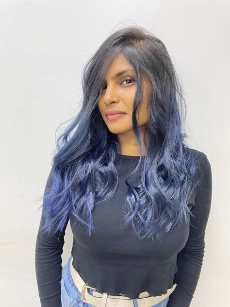 Light Hair Colour For Indian Skin, Blue Hair Colour For Indian Skin, Blue Hair Olive Skin, Hair Colour On Indian Skin Tone, Hair Colour For Dusky Skin Tone, Haircolour Ideas For Indian Skin, Hair Colours For Indian Skin Tone, Hair Color Ideas For Indian Skin Tone, Blue Hair On Dark Skin