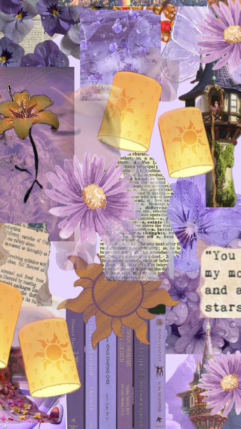 Phone Wallpaper Disney Aesthetic, Disney Rapunzel Wallpaper Aesthetic, Tangled Wallpaper Iphone Aesthetic, Rapunzel Collage Wallpaper, Rapunzel Purple Aesthetic, Literally Me Characters Collage, Aesthetic Disney Princess Pictures, Rapunzel Wallpaper Iphone, Disney Princess Aesthetic Wallpaper