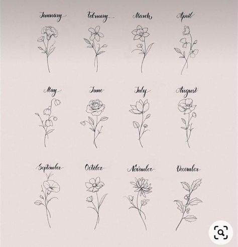 Zodiac Flowers Birth Month, July Month Flower, December Flower Tattoo, August Flower Tattoo, January Flower, November Flower, Flower Spine Tattoos, June Flower, October Birth Flowers