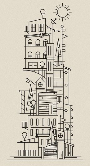 Simple Building, White Drawing, House Illustration, City Illustration, House Drawing, Black And White Drawing, Line Illustration, Mail Art, Illustration Vector