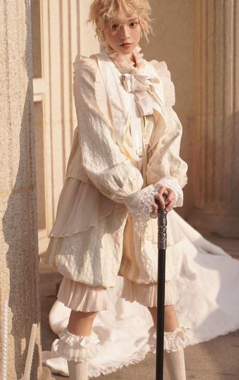 Victorian Fashion Reference, Gender Neutral Royal Outfits, White Prince Outfit, Angelcore Outfits Boy, Prince Clothes Royal, Prince Outfits Royal, Venti Clothes, Prince Outfits Aesthetic, Fantasy Prince Outfit