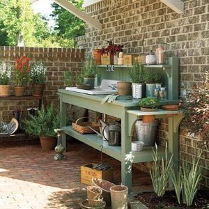 Get Inspired: 10+ Stunning Outdoor Gardening Ideas Potting Bench Ideas, Plants And Pots, Potting Tables, Potting Table, Outdoor Sinks, Potting Sheds, Potting Bench, Dry Creek, Building A Shed