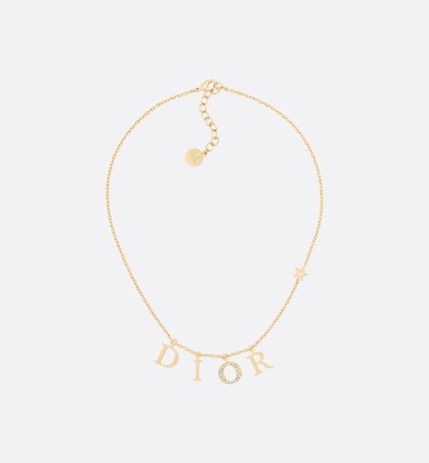 Dior Gold Necklace, Dior Gold, Dior Necklace, Lock Necklace, Dior Jewelry, Christian Dior Couture, White Crystals, Letter Charms, Jewelry Inspo