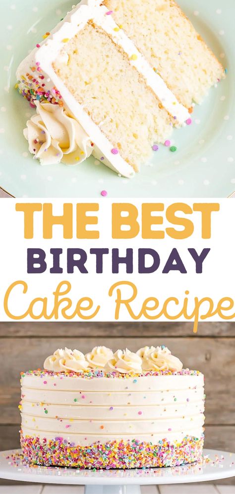 Vanilla Celebration Cake, Buttercream Vanilla Cake, Classic Birthday Cake Recipe, Bakery Style Birthday Cake, Birthday Cake Flavored Cake, Vanilla Bakery Cake, Vanilla Cake With Vanilla Buttercream, Vanilla Bday Cake, Homemade Vanilla Birthday Cake