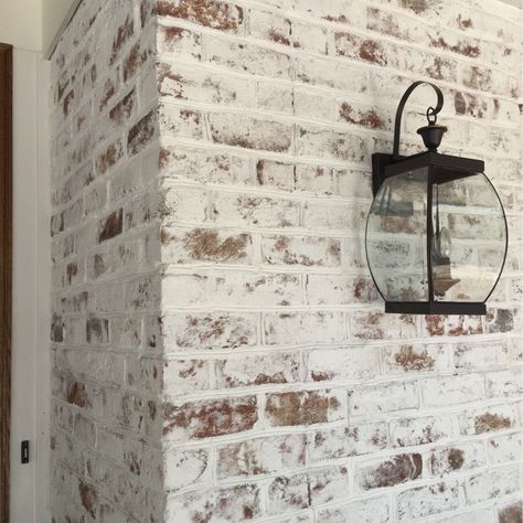 How To Whitewash A Brick Fireplace With Limewash Limewash Exterior, Mortar Wash, Limewash Brick, German Smear Brick, Lime Wash Brick, Whitewash Paint, German Smear, Painted Brick House, White Wash Brick