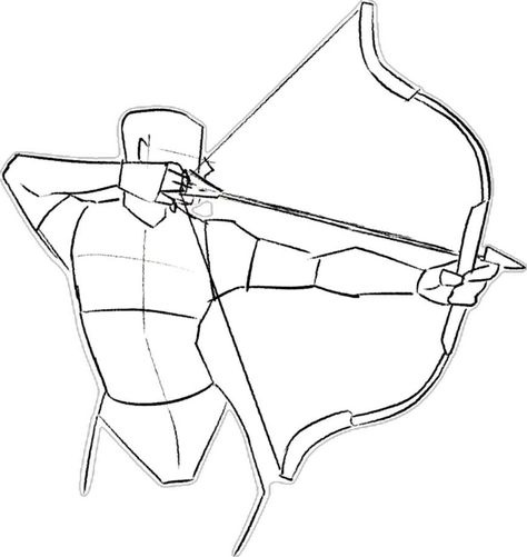 Archery Poses Reference Drawing, Archery Sketch Drawings, Archer Art Reference, Holding Bow Pose Reference, Falling From Sky Reference, Shield Pose Reference Drawing, Archery Pose Reference Drawing, Couple Walking Drawing Reference, Person With Bow And Arrow Reference