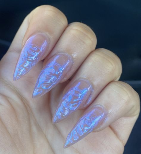 Purple Opal Nails, Narnia Nails, Euphoria Aesthetic Nails, Purple Iridescent Nails, Elf Nails, Euphoria Vibe, Theme Nails, Nail Aesthetics, Uñas Aesthetic