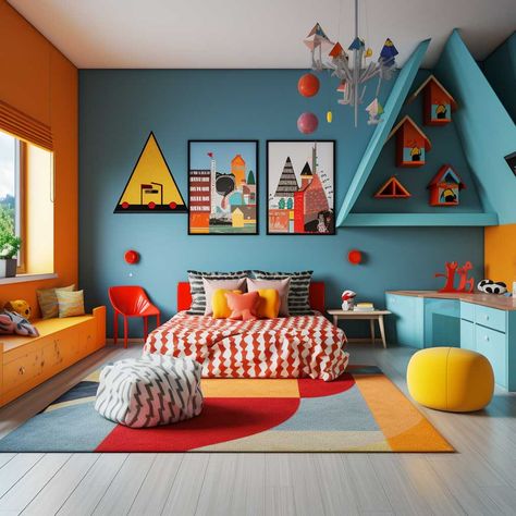 10+ Bright and Bold Ideas for Lively Children's Bedrooms • 333+ Images • [ArtFacade] Kids Bedroom Color Ideas Boys, Red Dinosaur Room, Children’s Bedroom Colour Ideas, Primary Color Bedroom Ideas, Kids Room Theme Ideas, Kids Colorful Bedroom, Painted Ceiling Kids Room, Colorful Kids Room Boy, Colorful Toddler Boy Room