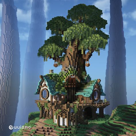 Minecraft Tree Tutorial, Minecraft House Jungle, Minecraft Tree House Ideas, Big House Minecraft, Minecraft Magical House, Minecraft Cliffside House, Whimsical Minecraft House, Epic Minecraft Houses, Minecraft Layout