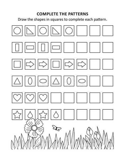 Math worksheet for kids with patterns and shapes. ПечатьEducational math activity sheet and coloring page for kids to learn and practice basic skills of vector illustration Pattern Matching Worksheet, Functions Math, Educational Math Games, Senior Living Activities, Worksheets For Class 1, Visual Perception Activities, Coordinate Graphing, Math Patterns, Pattern Grading