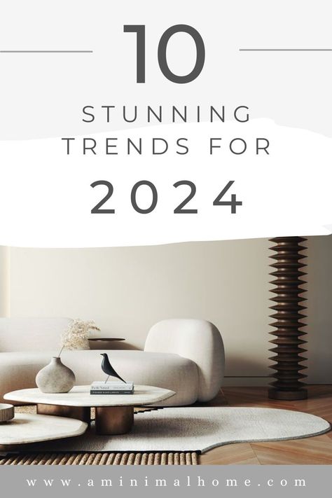 Want to stay ahead of the curve in interior design? Get a sneak peek at what's hot for 2024 with the top trends and how you can incorporate them into your space. Don't miss out on creating a stylish and modern home.Visit my blog for more decor ideas! #aminimalhome #minimalism #lifestyle #scandi #japandi #homedecor #lifedetox #simpleliving #design #minimalismblog Minimal Style Interior Design, Japandi Glam Living Room, Minimaluxe Interior Design, Modern Japandi Moodboard, Design 2024 Interior, House Interior 2024 Trends, Stylish Minimalist Home, Japandi Modern Interior Design, Interior Design Trends For 2024