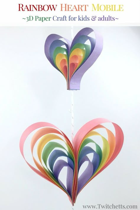 Create a spinning rainbow heart mobile using construction paper. Fun kids rainbow art project that is a perfect rainbow craft for preschoolers, kindergarteners, and kids of all ages! Construction Paper Art, Heart Mobile, Hearts Paper Crafts, Paper Craft For Kids, Craft For Preschoolers, Rainbow Craft, Construction Paper Crafts, Kids Rainbow, Rainbow Crafts