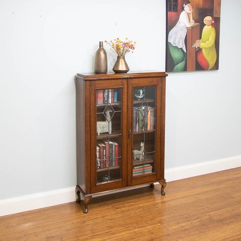 Antique Vintage Oak Leadlight Glass Display Cabinet / Library Bookcase Bookshelf Aesthetic, Cabinet Glass Doors, Glass Door Design, Glass Display Cabinet, Bookcase With Glass Doors, Library Bookcase, Vintage Bookcase, Book Cabinet, Glass Cabinets Display