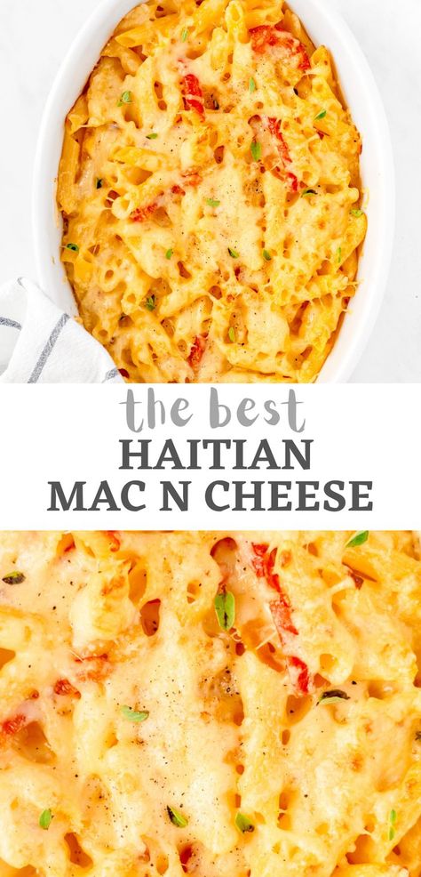 https://damnspicy.com/haitian-mac-and-cheese/ Bonito, Haitian Accra Recipe, Bahamian Macaroni And Cheese, Mac And Cheese Au Gratin, Macaroni Gratin Haitian, Macaroni Au Gratin Haitian, Haitian Dinner Recipes, Carribean Mac And Cheese, Easy Caribbean Dinner Recipes