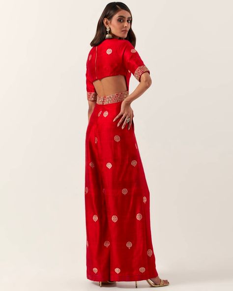 Red Banarasi Jumpsuit | Punit Balana Banarasi Jumpsuit, Punit Balana, Silk Jumpsuit, Indian Clothing, Custom Bridal, The Next Generation, California Usa, Next Generation, Fashion Sewing