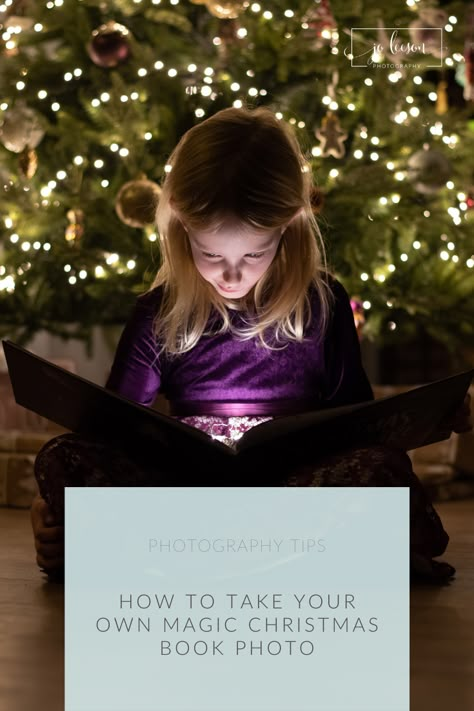 photography tips for mums Diy Indoor Christmas Photoshoot, Diy Christmas Card Pictures Kids, Christmas Tree Pictures With Kids, Christmas Book Photoshoot, Christmas Book Photo, Christmas Book Pictures, Christmas Tree Kids Pictures, How To Make Christmas Magical For Toddler, Kid Christmas Photoshoot Ideas