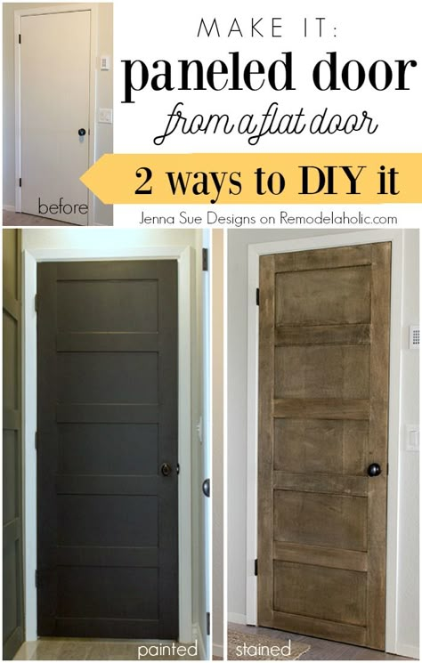 A flat door is easy to makeover and DIY. Make a 5 panel door from a flat door - Jenna Sue Designs on @Remodelaholic #paneldoor #doors #diydoors #home #decorating 5 Panel Door, Bifold Doors Makeover, 5 Panel Doors, Painted Interior Doors, Hollow Core Doors, Panel Door, Door Makeover, Interior Barn Doors, Diy Door