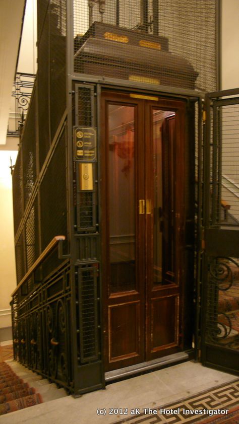 Just like the elevator at our bed and breakfast - equipped with a Ferrari motor! Apartment Elevation Design, Apartment Elevation, Elevator Interior, Elevator Design, Elevator Door, Lift Design, Vintage Hotels, Elevation Design, House Elevation