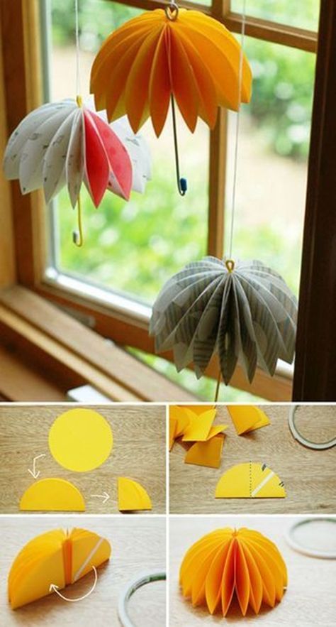 40 Handmade DIY Decoration Ideas For Different Purposes - Bored Art Paper Umbrella, Kraf Kertas, Cute Umbrellas, Paper Umbrellas, Making Paper, Diy Window, Diy Origami, Origami Crafts, Origami Paper