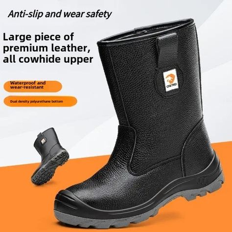 Waterproof Mid-calf Boots Men Safety Shoes Work Leather Boots Anti-smash Anti-puncture Industrial Mens Shoes Boots, Safety Shoes, Calf Boots, Mid Calf Boots, Mid Calf, Boots Men, Leather Boots, Shoes Mens, Boots