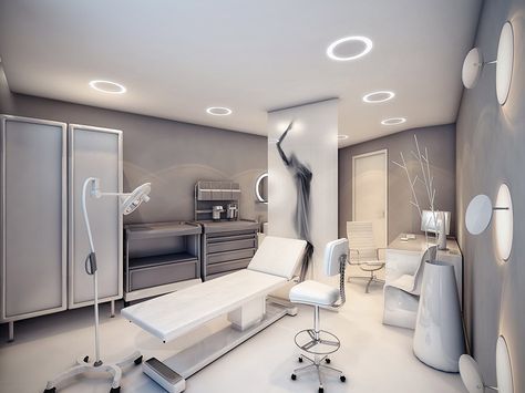 Wouldn't doctor's visits be a pleasure if those medical buildings had interiors that looked anything remotely like this? Set in a futuristic style, these medica Dermatologist Office, Medical Office Furniture, Medical Office Interior, Medical Clinic Design, Medi Spa, Medical Office Decor, Medical Office Design, Cabinet Medical, Hospital Interior