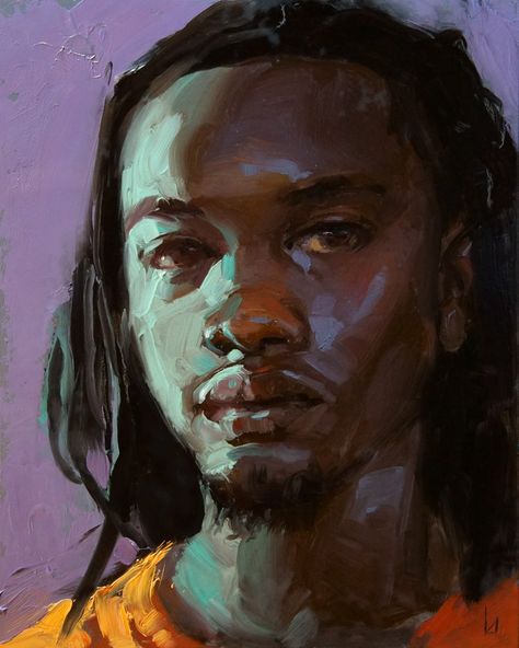 Seconds - Painting Demo | John Larriva on Patreon People Of Color Art, Green And Purple Painting, Black Portrait Painting, Painting Black Skin, Black Man Painting, Oil Paint Portrait, John Larriva, People Paintings, Human Painting