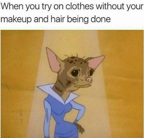 Lol, yes....When you try on clothes without your makeup and hair being done. Try On Clothes, Makeup Memes, Lash Vendors, Makeup And Hair, Memes Humor, Oui Oui, Funny Posts, Mood Pics, Dankest Memes