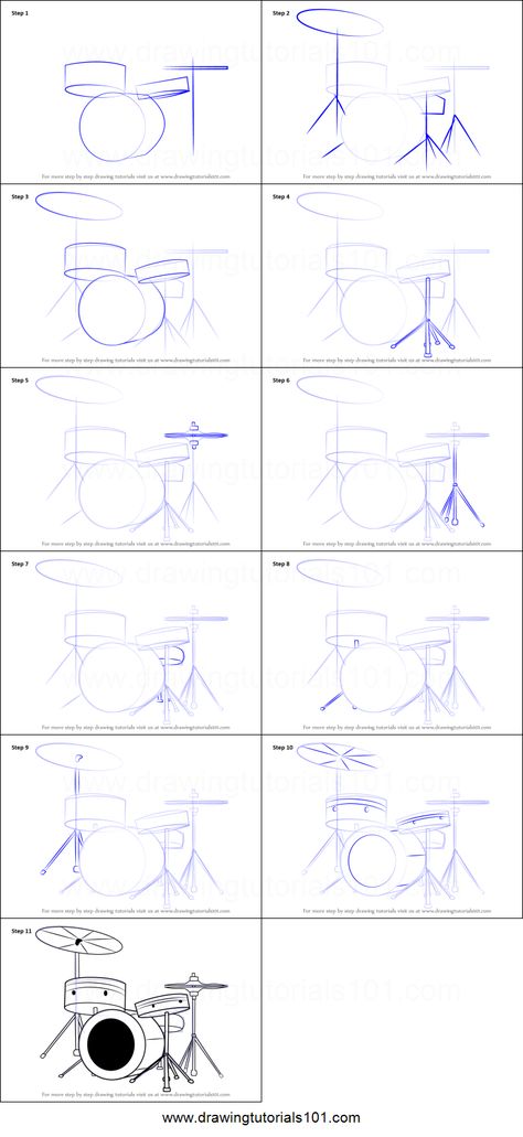 Drums Reference Pose, How To Draw A Drum Set, Drum Drawing Reference, Drum Sketch Drawings, How To Draw Musical Instruments, Drummer Pose Reference Drawing, Band Instruments Drawing, How To Draw Drums, Drummer Poses Drawing