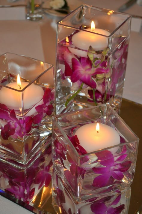 Floating Candle Centerpieces, Smart Tiles, Square Vase, Diy Centerpieces, Candles Crafts, Deco Floral, Candle Centerpieces, Floating Candles, Glass Vases