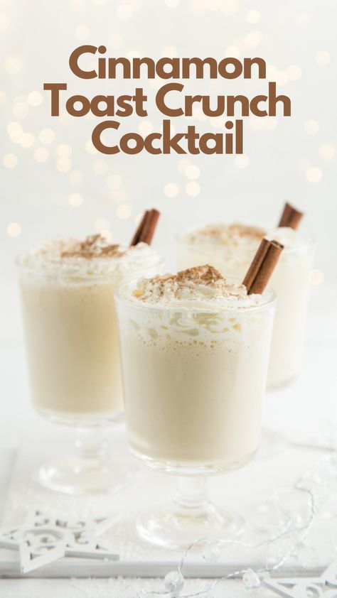 This delightful concoction captures the essence of your favorite childhood cereal, blending creamy flavors with the warmth of cinnamon and a hint of vanilla. Embrace the sweet memories and toast to unforgettable moments. Cheers to the perfect balance of nostalgia and mixology! 🥃🥣✨ #CinnamonToastCrunchCocktail Cinnamon Toast Crunch Drink Cocktails, Cinnamon Toast Crunch Alcoholic Drink, Cinnamon Toast Crunch Cocktail, Baileys Vanilla Cinnamon Drinks, Baileys Churro Drink Recipes, Rumchata Fireball Drinks, Rumchata And Fireball Recipes, Baileys Churro Drink, Cinnamon Toast Crunch Drink