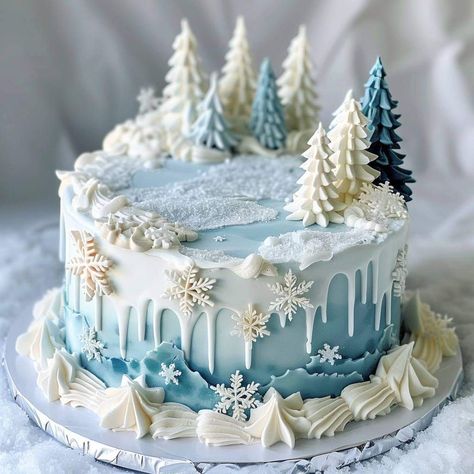 Snow Cake Design, 1st Birthday Cake Winter, Winter Snowflake Cake, Winter Wonderland Party Cake, Winter Cookie Cake Ideas, Skiing Birthday Cake, Winter Themed Cakes Birthday, Winter Onederland Cake Boy, Cake Winter Birthday