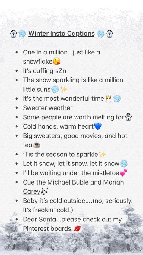 Winter Instagram Captions Winter Quotes Short Aesthetic, Winter Bios For Instagram, Snow Picture Captions, Christmas Bios For Instagram, Winter Aesthetic Captions, Instagram Winter Captions, Caption For Winter, Cold Weather Captions For Instagram, Caption For Winter Photos