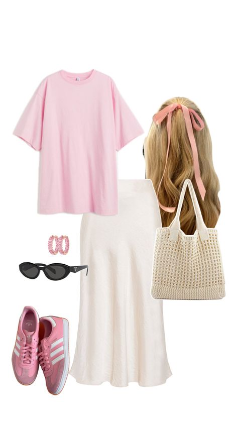 Pink outfit for this spring | 2024 spring | trendy outfit inspo Soft Pink Outfits Aesthetic, Spring Color Palette Clothes, Pink Style Outfit, Light Spring Outfits, Yellow Blouse Outfit, Pink Spring Outfits, Pink Shoes Outfit, Pink Summer Outfits, Pink Ootd