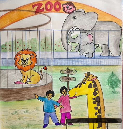 Zoo for kids A Day At The Zoo Drawing, Zoo Drawing Easy, Simple Zoo Animal Drawings, Zoo Animal Drawings Easy, Zoo Drawing For Kids Easy, Zoo Drawing For Kids, Zoo Animal Drawings, Draw Zoo Animals, Zoo Sketch