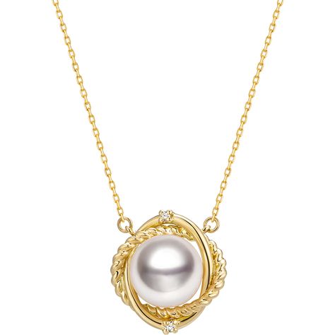 Elegant and Timeless Akoya Pearl Necklace 18K solid yellow gold Akoya saltwater cultured pearl Size: 8.0-8.5mm, 1pc Weight of diamonds: 2 diamonds, around 0.02 carat in total Chain length: 42cm + 3cm (adjustable) Handpicked of every pearl, only top 1% of pearls are selected Handcrafted Lifetime warranty Diamond Knot Necklace, Diamond Knot, Akoya Pearl Necklace, Pearl Jewels, Saltwater Pearls, Gold Baby, Akoya Pearls, Knot Necklace, Jewellery Designs