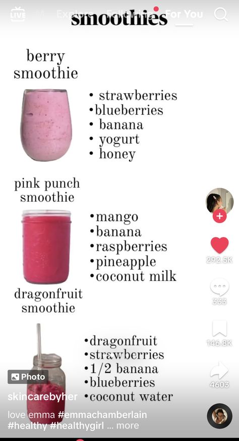 Raspberry Strawberry Smoothie, Drinks To Take To School, Smoothie Recipes Raspberry, Preppy Smoothie Recipes, Drinks To Make In The Morning, Fruit Slush Recipes, Strawberry Smoothie Recipe Healthy, Good Smoothie Recipes, Healthy Strawberry Smoothie