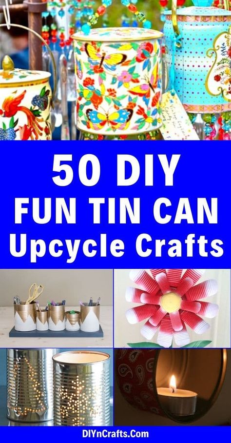 Here are 50 incredible tin can recycling projects that will blow your mind! I can’t wait to try these projects for myself, and I know you’ll be just as excited to do some of these yourself! #diy #upcycle #recycle #tincans #crafts #ecofriendly What To Do With Cans Craft Ideas, Old Tin Cans Ideas Diy Projects, Crafts Using Cans, Diy Cans Ideas, Tim Can Crafts Ideas, Crafts Using Tin Cans, Metal Can Crafts, Empty Cans Ideas Diy, Office Diy Ideas