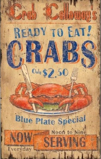 Handpainted Vintage Sign DIY - Scavenger Chic Vintage Signs Diy, Crab Sign, Fruits Decoration, Horse Sign, Rustic Restaurant, Restaurant Signs, Antique Signs, Rustic Blue, Beach Signs