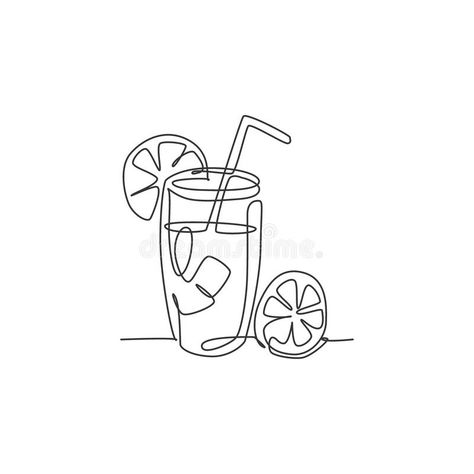 One continuous line drawing of fresh delicious lemonade ice with sliced lemon for restaurant menu. Drink cafe shop logotype. Template concept. Modern single stock illustration Drink Cafe, One Continuous Line Drawing, Menu Drink, Sliced Lemon, Line Animation, Drink Juice, Continuous Line Drawing, Illustration Food, Cafe Shop