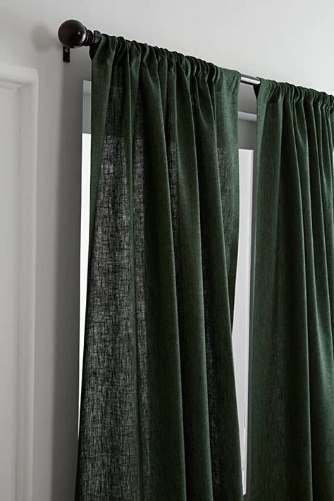 Green Linen Curtains Living Room, Green Kitchen Curtains, Linen Curtains Living Room, Kitchen Sliding Doors, Tier Curtains, Linen Curtain, Long Curtains, Green Curtains, Cotton Curtains