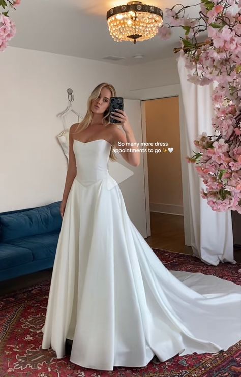 Fitted Ball Gown Wedding Dress, Wedding Dress Styles A Line, Classic Wedding Dress Long Train, Wedding Dress For Long Torso, Fitted Timeless Wedding Dress, Simple Princess Wedding Dress, Wedding Dresses With Gloves Vintage, Plain Satin Wedding Dress Simple, Wedding Dress With Silk Gloves